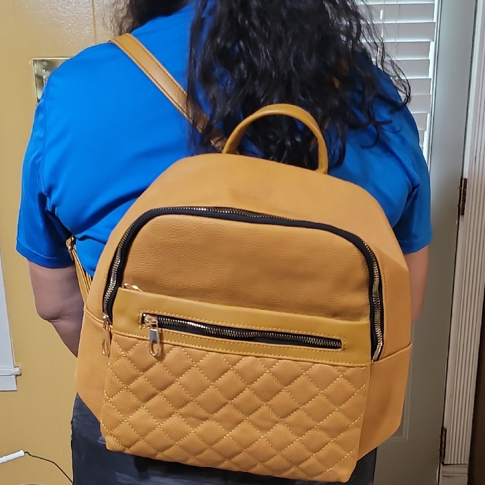 Stylish Tan Quilted Backpack